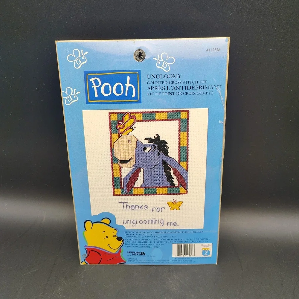 Leisure Arts Pooh Ungloomy Counted Cross Stitch Kit Kids OS Eeyore Disney Vtg